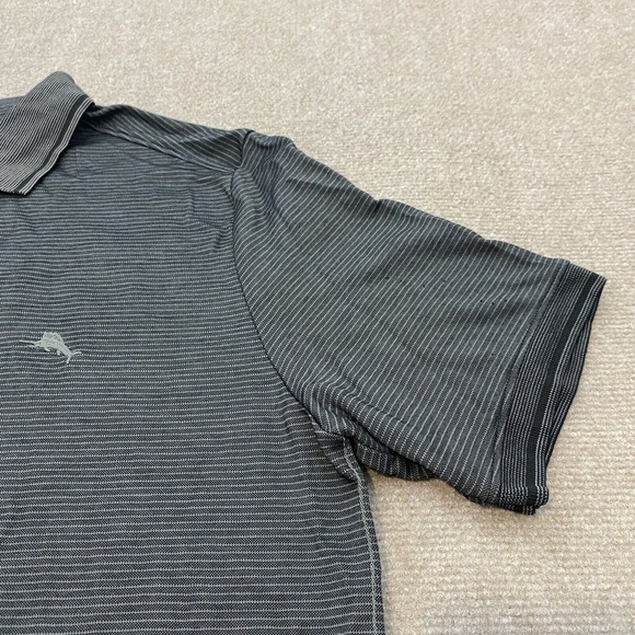 Tommy Bahama Polo Shirt Mens Large Black Gray Supima Marlin Logo Rugby Golfer - Picture 3 of 14